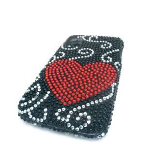 NEW ZTE N860 Warp Coral Black Red Heart Jewel Gem Bling Hard Case Skin 
