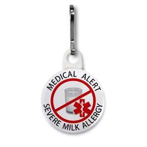 SEVERE MILK ALLERGY Red Medical Alert 1 inch White Zipper 