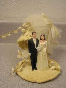 Vintage Chalkware Bride & Groom Wedding Cake Topper  