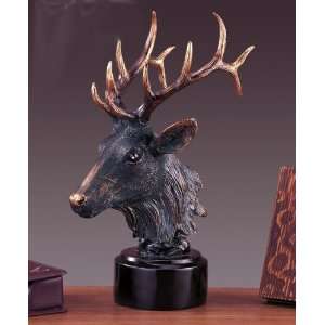  Animal Head Deer Bronze Plated Statue Sculpture 13in: Home 