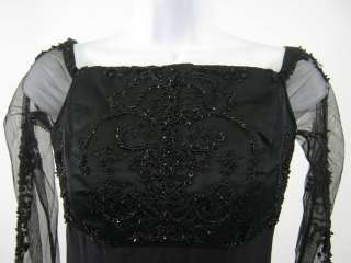 REEM ACRA Black Sequin Sleeved Evening Gown Dress Sz 10  