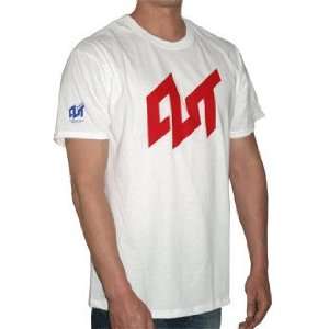  Cut Clothing T Shirt with Red Logo and Blue Logo on Sleeve 