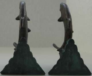 San Pacific Intl Fish Bookends W/ Label Brass or Bronze? Game Fish 