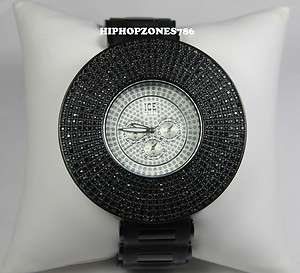ROW ICED OUT BLACK/CLEAR SIMULATED DIAMOND BEZEL WATCH  