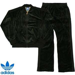 Adidas Originals Mens Small S Velour Track Suit Jacket Pants Top Black 