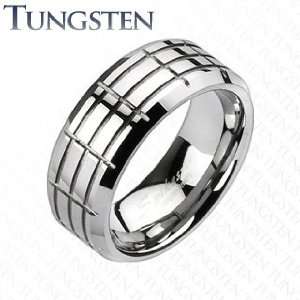 Tungsten Carbide Multi Cross Groove Beveled Edge Comfort Fit Band Ring 