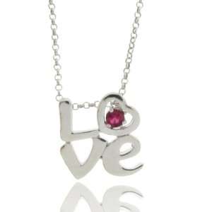  Sterling Silver Simulated Ruby Love Pendant Jewelry