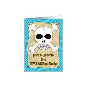  Birthday Party 13 Invitations Pirate Skull Crossbones Blue 