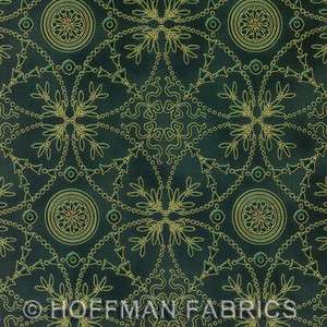 Gilded Holiday Green Interlocking Motif fabric quilt Hoffman  
