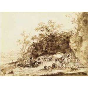  Sepia Landscape with Horses by Jean Honore Fragonard. Size 