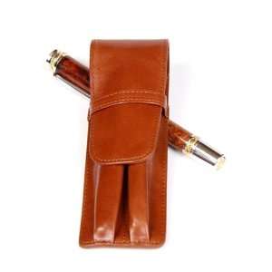 Tan Leather Pen Holder   Double: Office Products