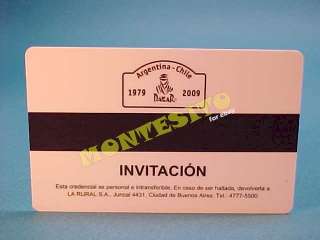 DAKAR RALLY 09 ARGENTINA CHILE ORIGINAL VIP ACCESS CARD  