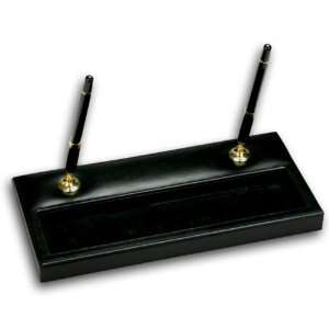  Black Leather Double Pen Stand (Gold)