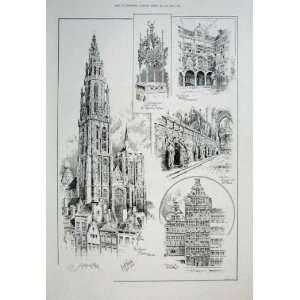  Antwerp 1894 Antique Print Spire Notre Dame