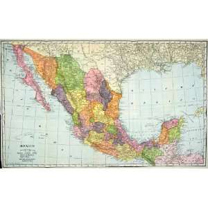  1913 Lithograph Map Mexico Gulf Pacific Chihuahua Baja 