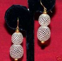 Victorian Mourning Hair Jewelry acorn Bulb 14K Gold Earrings hand 