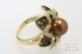 Carlo Viani 14K Yellow Gold Tahitian Brown Pearl & Diamond Ring Size 7 