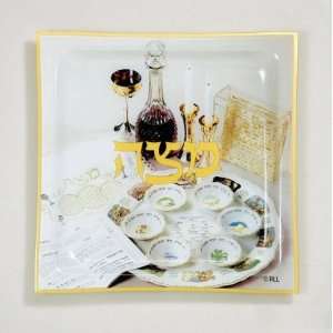  Rite Lite PPGL 5 Glass Matzah Tray, Seder Scene, Square 