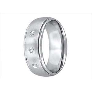 Classic Domed Sterling Silver & Diamond Wedding Band 