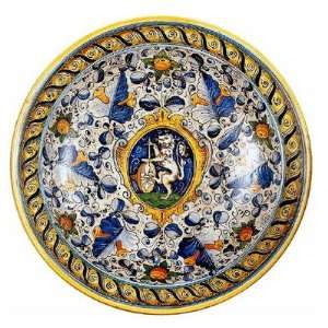  MAJOLICA Wall plate/Table top bowl with medieval crest 