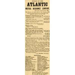  1882 Ad Atlantic Mutual Insurance Trustees Premiums 