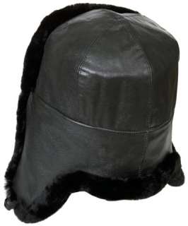   officer mouton Russian winter hat ushanka, genuine leather top.  