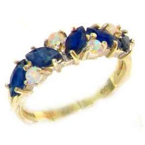Unusual Solid Yellow Gold Natural Fiery Opal & Sapphire Eternity Ring 