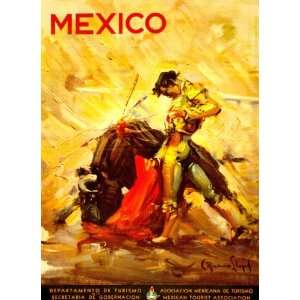   1944 Travel Poster Mexico bullfighting scene