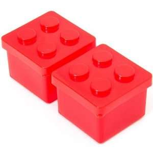  2 red building block sauce container for Bento Box Toys 