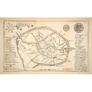  1905 Lithograph Map City Seal Crest Seal Plan Bruges River 