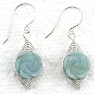 Sterling Silver Carved ite Rose Earrings  