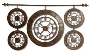 Time Zone 5 Face World Hanging Brown Finish Wall Clock  