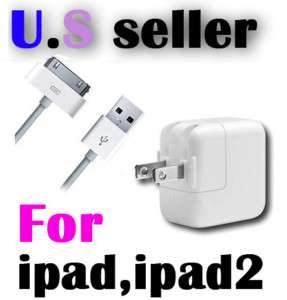 USB ADAPTER WALL CHARGER + DATA CABLE CORD APPLE IPAD 2  