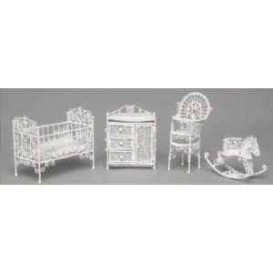  Dollhouse Miniature Set of 4 White Wire Nursery Pieces 