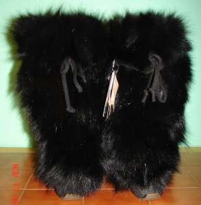 OSCAR LOREN APRES SKI SNOW BOOTS in BLACK FOX FUR ITALY 6 US / 37 EU 