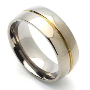  8MM Comfort Fit Titanium Wedding Band Gold Plated Groove 
