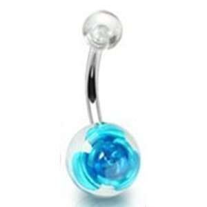  Aqua Metal Rose in Clear Ball Belly Button Navel Ring 