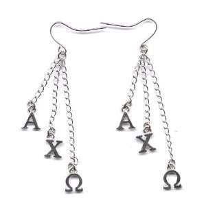  Alpha Chi Omega Sorority Silver Dangle Hook Earrings 