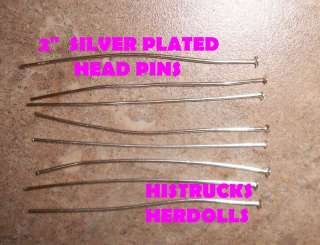 100 pc 2 SILVER PLATED HEAD PINS 20 GAUGE .7MM THICK  