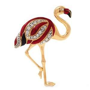  Crystal Enamel Flamingo In Gold Plated Metal Jewelry