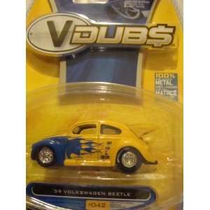 JaDa V Dubs 1959 Vw Beetle Bug Yellow with Blue Flames Rubber Mags 