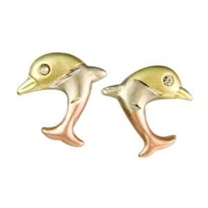  Dolphin Florentine Gold Stud Post Earings.: Jewelry