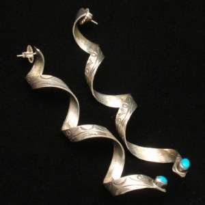   Sterling Silver Earrings 4 1/2 Long JLG Artisan Made Spiral  