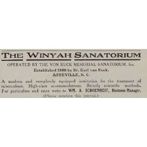  1926 Ad Winyah Sanitarium Asheville Karl Von Ruck TB 