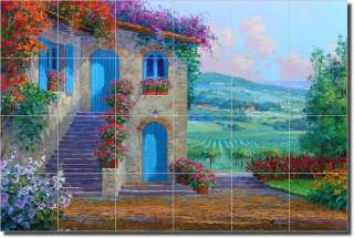 Senkarik Tuscan Floral Landscape Art Ceramic Tile Mural  