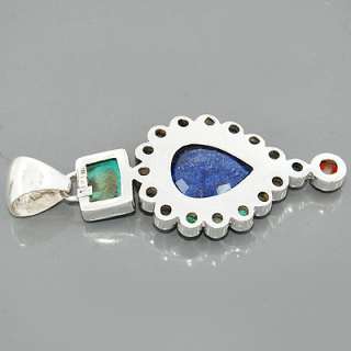 Blue Sapphire Turquoise Coral Multi Gemstone 925 Sterling Silver 