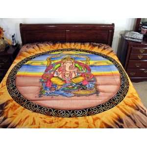 India Cotton Bed Sheet Cover Ganesha Tapestry Throw