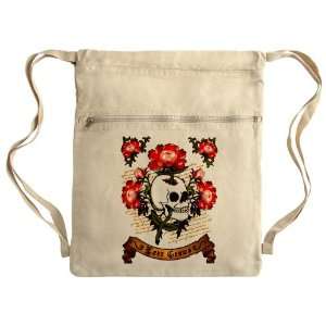  Messenger Bag Sack Pack Khaki Love Grows Flowers And Skull 