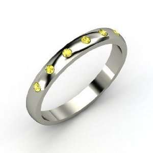  Six Stone Button Band, Platinum Ring with Yellow Sapphire 