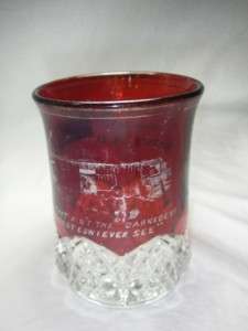 Vintage Ruby Pressed Glass Sovenir Glass Tumbler  